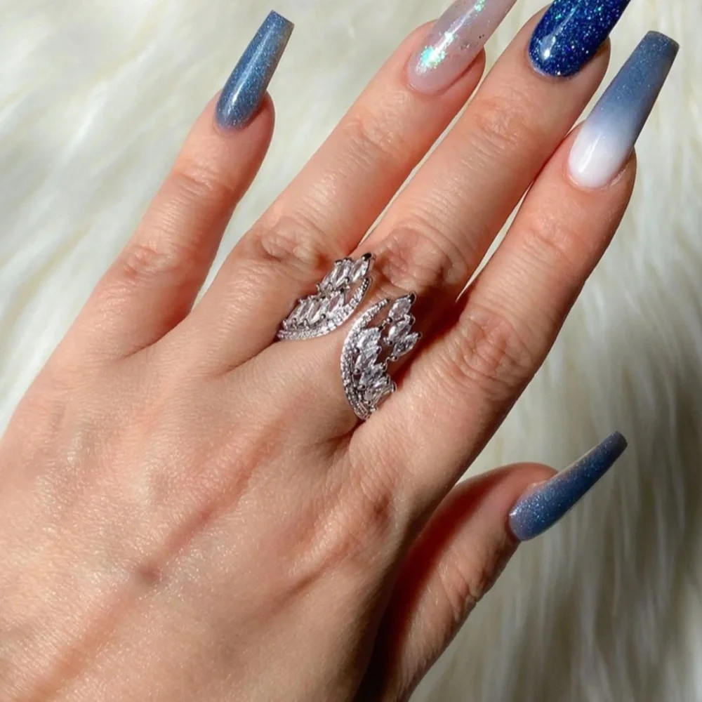 STERLING SILVER ANGEL WINGS OPEN RING - Picture 3 of 5